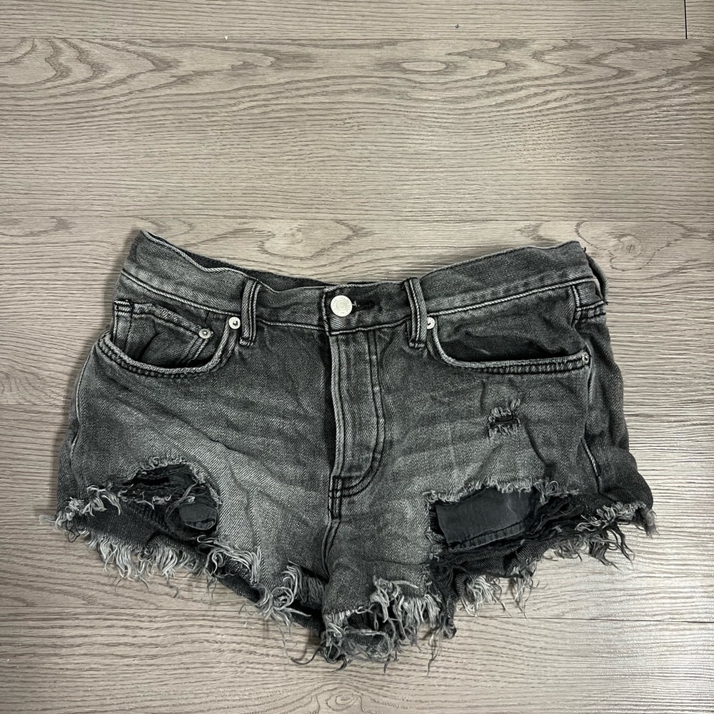 Free People Black Jean Shorts Distressed High-Waisted
